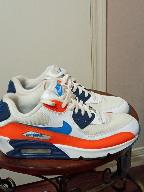 Nike Other - Men's Size 8 Nike Air Max 90 White Photo Blue Total Orange Lace Up AJ1285-104